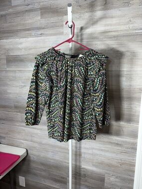 LOFT Black Floral Off-the-Shoulder Blouse with Multicolor Daisies 2101